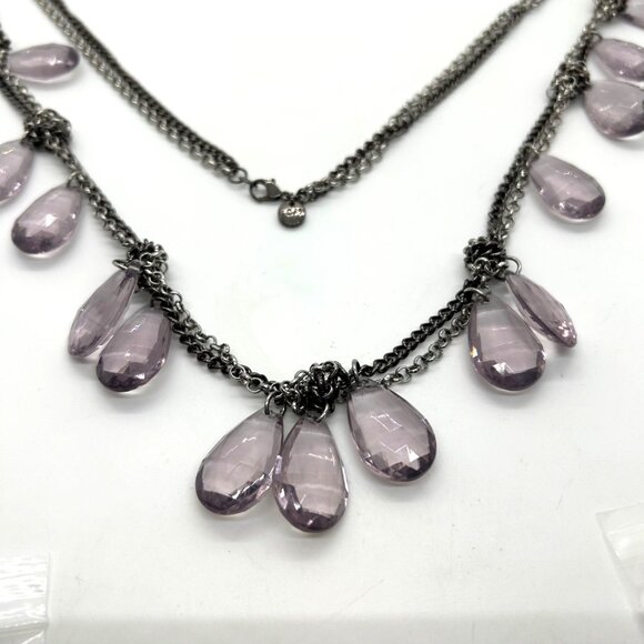 Loft Double Strand Necklace Purple Faceted Teardrop Silver-Tone Chain Vintage - Picture 3 of 15
